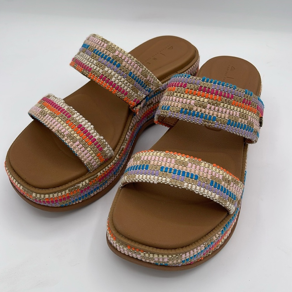 Woven Multi-Color Double-Strap Platform Slide Sandals